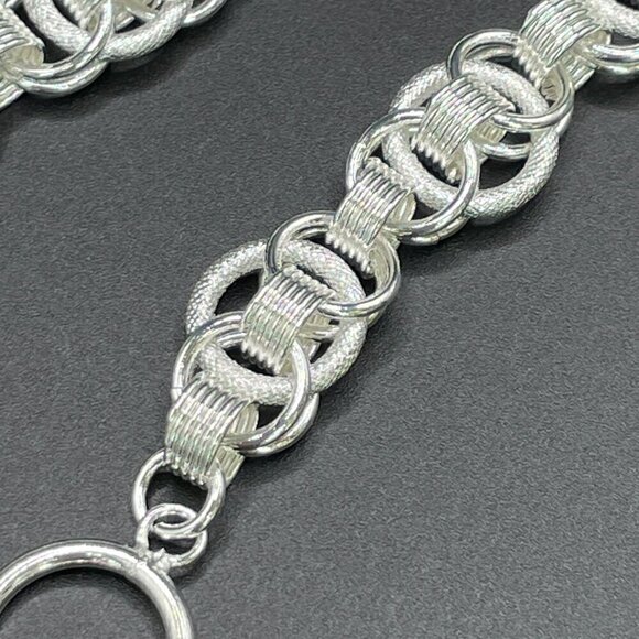 Sterling Silver 925 Double Loop Textured Chain Bracelet #1354B - Picture 6 of 8